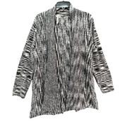 NY Collection Womens Tunic Knit Cardigan Sweater XL Black Space Dye Open Front