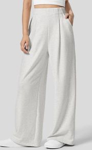 High Waisted Grey Wide Leg Fleece Sweatpants