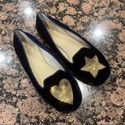 Boden Blue Velvet Heart Sequin Flats Size EUR 35