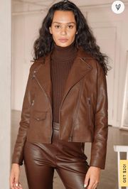 Brown Vegan Leather Moto Jacket