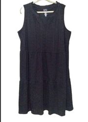 CROFT BARROW Womens 1X Black Lined Eyelet Tiered Midi Dress Sleeveless Tank