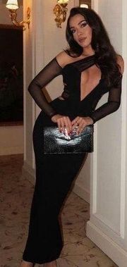 HOUSE OF CB 'Zahra' Black Plunge Maxi Dress NWOT Size S