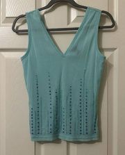 Women’s Y2K Nylon The Limited Blue Sequin See Through Tank Top Shirt Sz M Medium