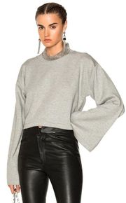 T by Alexander Wang | Tie Back Cropped Jersey Sweatshirt in Heather Grey