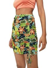 Green Multicolor Y2K Floral Print Ruched Side Bodycon Mini Skirt Sz 4