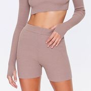 Brown Sweater Thick Ribbed Biker Shorts