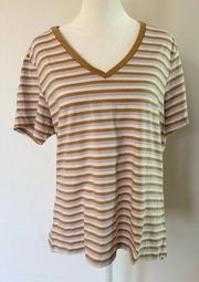 NWT PACT Organic Cotton Soho Stripe Softspun V-Neck Tee Size L