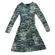 Cynthia Rowley Green  Blue Black Zebra Print Wrap Dress Size Small