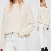 All Saints Deon Wool Cashmere Ribbed Sweater Jumper Crewneck Ivory Beige