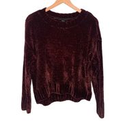 Chunky Knit Soft 100% Polyester Crewneck Pullover Sweater Red Burgundy