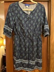 Simply Styled Size Medium Cinched Waist Navy Patterned  Dress