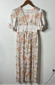 WeWoreWhat Lace Duster in Crinkle Chiffon Floral Toile Cottagecore Womens Size M