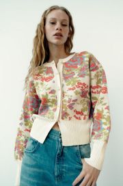 knitted button up sweater floral cardigan pearl buttons