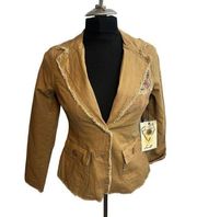 Love Stitch Embroidery Patch Distressed Tan Jacket Size Small NWT