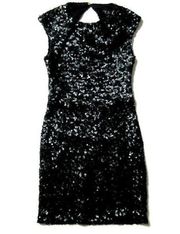 NWT Rachel Zoe Knott in Black Faux Vegan Leather Sequin Open Back Dress 6 $495