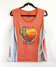 Cold Crush Tank Orange & Gray Be Still My Heart Western Print Muscle T Sz 2X GUC