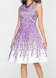 Wisteria Purple Leaf Print Fit and Flare Dress