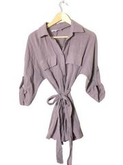 Olivaceous lavender linen like shirt romper Small