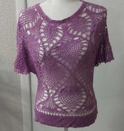 Arden B. Purple Crew Neck Crochet Top Size XL Silk Mix