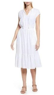 NWT Caslon Tiered Linen Blend Midi Dress in White size Large