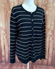 Jones NY Signature Navy Striped Crewneck Cardigan