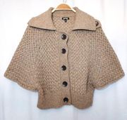 APT 9 Chunky Knit Light Brown Tan Short Batwing Sleeve Button Cardigan Sweater