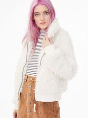 Aeropostale Women's White Faux Fur Yeti Full Zip Winter Jacket Size Small