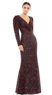 Mac Duggal  5510 Puff Shoulder Sequined Surplice Gown - NWT with Flaw