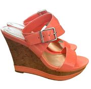 Gianni Bini Women's 9.5 Korah Locah Peach Strap Cork Open Toed Wedges