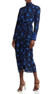 Kobi Halperin   Printed Mock Neck Long Sleeve Silk Blend Midi Dress