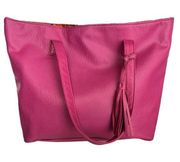 Pink Pebbled Faux Leather Shoulder Bag with Tassle
