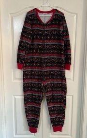 Natural Life Pajama Fuzzy Onesie Patterned Size L/XL