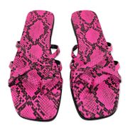 Caite Pink Embossed Snake Print Square Toe Strappy Thong Sandals