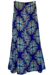 Socialite Blue Multi Floral Print High Slit Maxi Skirt size Small