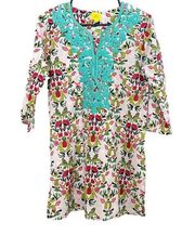 Roller Rabbit Fruit Floral Print Multicolor Embroidered Tunic Top Size XS