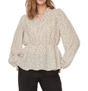 AWARE BY VERO MODA Printed Frill Neck Peplum Blouse Sz XS Nordstrom V Neck