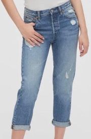 GAP Jeans Straight Crop Coupe 3/4 Cuffed Medium Wash Jeans Distressed Sz 0 blue