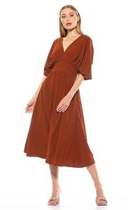 NEW Alexia Admor Rust Brown Fit & Flare V Neck High Waist Midi Dress Size 12