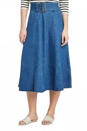 NWT  Belted Swing A-Line Denim Midi Skirt