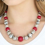 NWT Paparazzi Weekend Party Red & Silver Necklace