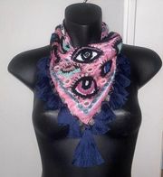 Embroidered Boho Western bandana -Colombian scarf pink eyes