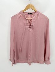 Silver Jeans Co Top Women MEDIUM Pink Long Sleeve Button Snap Lace-Up Blouse