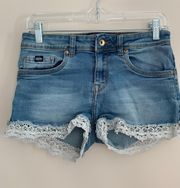 Lace Trimmed Denim Shorts