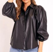 Marc New York Faux Leather Button Down Long Sleeve Top Size 2X Plus Size