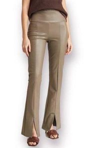 RDI Faux Leather Slit Front Flare Pants Taupe Gray Brown L