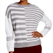 New  Offset Stripe Sweater Color Block Grey White