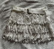 Belted White Fringe Skirt