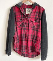 LA Hearts Pacsun Red and Gray Plaid Button Front Hoodie Women’s Medium