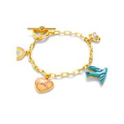 Coach NWT  Diary Embroidery Charm Chain Bracelet Gold Multi-Color Plated Brass