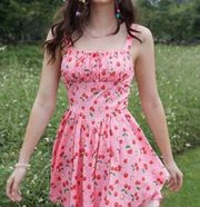 SheIn Cherry Print Cami Mini Tank Sun Dress Pink NWOT Women’s XS